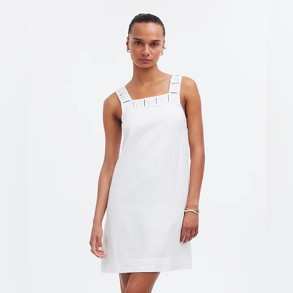 Madewell Embroidered Tank Mini Dress in Linen In Eyelet White Size 0 NWT